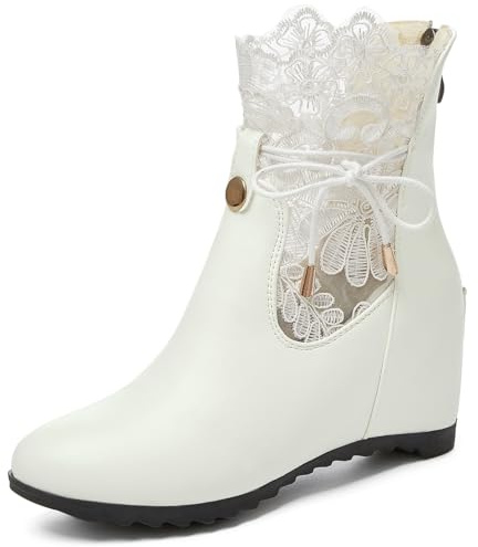 Asterisco Bottines Femme Talon Compensé Dentelle Talons Hauts Boot Bout Rond Zip Bottes de Fête, J2025Be Blanc Taille 37 EU/38Cn