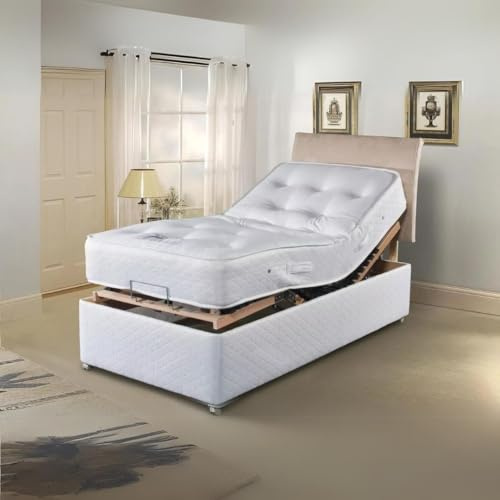 Rebound Sprung Memory Electric Adjustable Bed with Free Headboard & 10 Orthopaedic Pocket Spring Mattress, 5-Motion Movement Base, Breathable Cover (Brown, Double (135cm x 200cm))