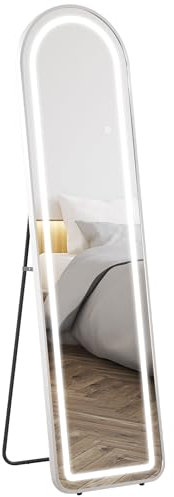 HOMCOM Espejo de Cuerpo Entero con Luces LED 150x40 cm Espejo de Pie o de Pared con Marco de Aleación de Aluminio Iluminación de 3 Colores Función de Memoria y Táctil Inteligente Plata