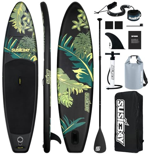 Susiebay Inflatable Stand Up Paddle Board, 11ft Paddle Board for Adults & Youth, Durable SUP Accessories with Non-Slip Deck, Dual Hand Pump,10L Dry Bag,108L Backpack