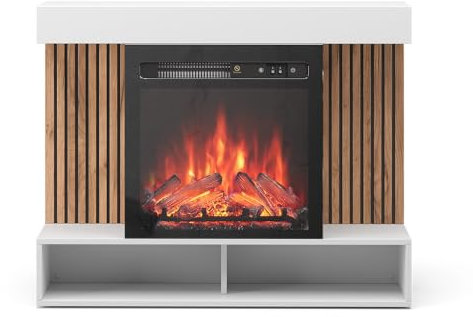 Vicco Chimenea eléctrica Lynea, Blanco, 100 cm con Efecto de Llama Realista y Calefactor de 1800 W