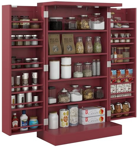 HOMCOM Armadio da cucina buffet da cucina moderno con armadi, ripiano regolabile e 12 portaspezie, dispensa per sala da pranzo, soggiorno, 60 x 30 x 104 cm, rosso