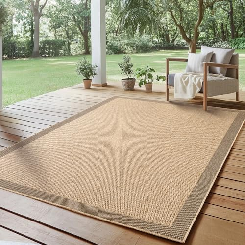 SIMPEX Indoor Outdoor Teppich Wetterfest- pflegeleicht im natürlichen Jute-Look, Sisal Teppich Wohnzimmer, Küche, Terrasse, Garten und Balkon, 240x340 cm