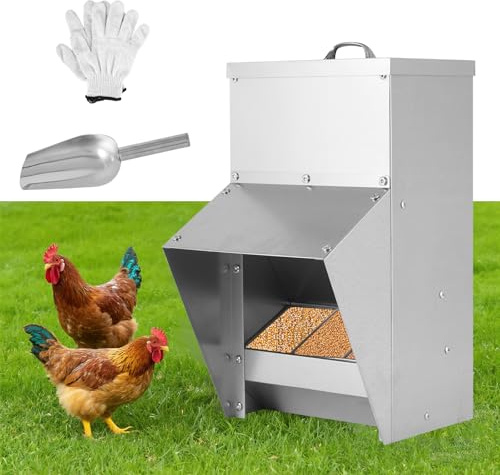 BAOSHISHAN Comedero automático para pollos, comedero de aves de corral montado en la pared con tapa, sin residuos, comedero al aire libre para pollos, pájaros, patos, gansos (10 kg)
