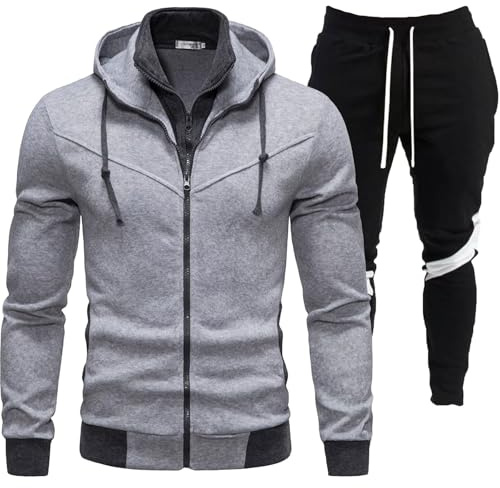 Generisch Tuta da uomo casual, set di felpe con cappuccio e pantaloni da jogging da uomo, moda invernale e autunnale, abbigliamento sportivo, in due pezzi, comodo da indossare