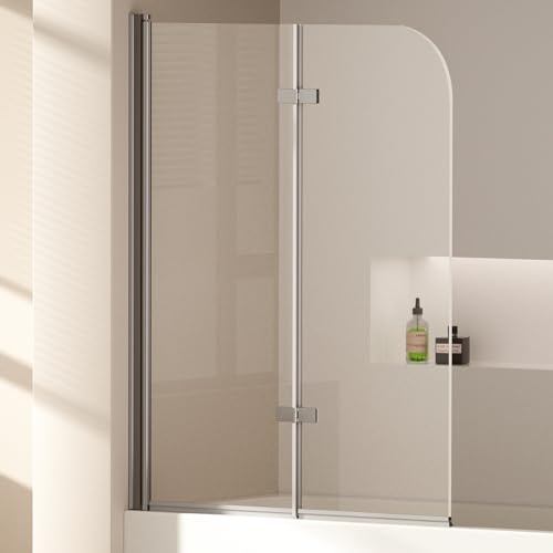 EMKE Parete doccia per vasca da bagno, 110 x 140 cm, 2 pezzi, pieghevole, con vetro di sicurezza monolocale da 6 mm, per vasca da bagno, parete pieghevole