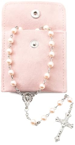 NOPKESV Collar de Rosario con Cruz Católica, 1 unidad, Rosa, Katholischer Rosenkranz Retro-Cruz y Cuentas de Oración de Madera Natural, y Rosarios Religiosos para, con Bolsa de Regalo de Terciopelo