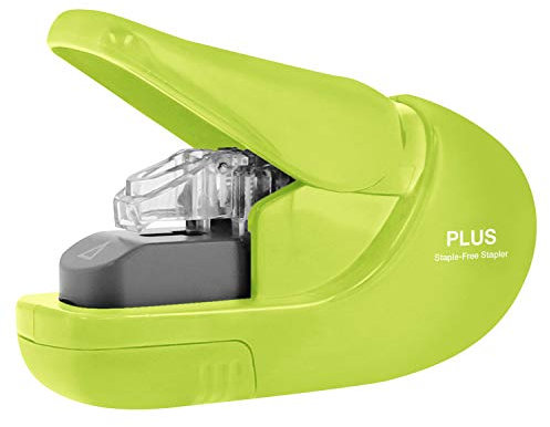 PLUS Japan, Klammerloser Hefter in Grün, Heftleistung 5 Blatt, 1er Pack
