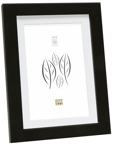 Deknudt Frames Bilderrahmen mit Passepartout - Schwarz - S66KF2 P1 13x18cm für Bild 10x15cm - Bilderrahmen Holz MDF - Bilder aufhängen oder ausstellen