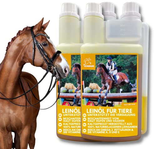 Leinöl Pferde Tiere 2x1L für Hunde Katzen I Barf Öl Leinöl Pferd reich an Omega 3 Öl 3 6 Fettsäuren I Leinsamenöl aus Leinsamen Pferd 100% Kaltgepresst Barf-Zusatz für Fell Verdauung Fellwechsel