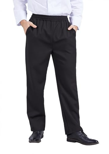 Nanxson Homme Pantalon de Cuisinier, Unisexe Tour Pantalon de Travail | Pantalon de Taille Élastique, noir à cordon de serrage, avec poches, pour Restauration, Hôtel, Cantine