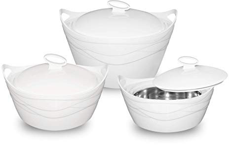 BEM Thermoschüssel 3er Set mit Deckel für Essen, Edelstahl-Einsatz, Warmhalten, Thermo-Lebensmittelbehälter