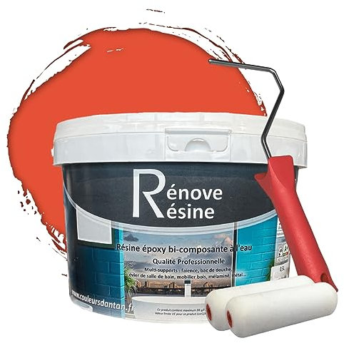 COULEURS D ANTAN Peinture Résine multisupport Intérieur pour Faïence, Carrelage, Douche, Baignoire 5m² - RAL 2012 Orangé saumon + Kit d'application OFFERT