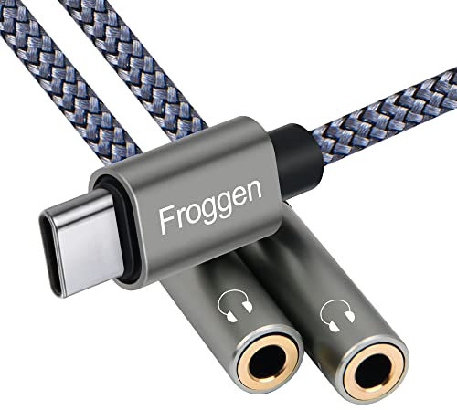 Froggen Adattatore splitter jack USB C a doppio ingresso da 3,5 mm, adattatore per cuffie Aux da Typc C compatibile con Pad Pro 2020, Galaxy S20+ 20 Note 20, Pixel 4 XL, OnePlus 8T, P40/P30 Pro