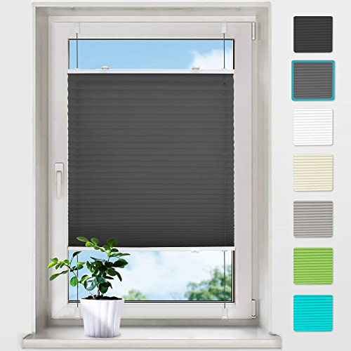 Plissee ohne Bohren Plissees Klemmfix - Anthrazit 65 x 130 cm (BxH) - Easyfix Plisseerollo Jalousie Faltrollo Blickdicht - Sichtschutz - Sonnenschutz Fertifplissee - Rollos für Fenster und Tür