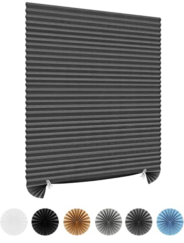 No Drill Blinds Cut to Size Stick On Temporary Pleated Paper Window Cover | Non-woven Fabric, Blackout Thermal, Easy Fit, Self Adhesive, No Drilling, for Windows Patio Doors Kitchen Bathroom Bedroom