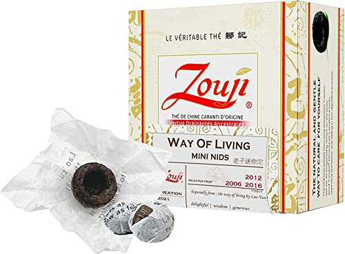 Yunnan Tuocha Zouji Tè Naturale Tuocha - Mini Nidi Post-Fermentati da 3g ciascuno - Ogni Nid è Confezionato con Citazioni di Lao-Tzu per Ispirazione - 114g - Autentico Tè Cinese d'Origine