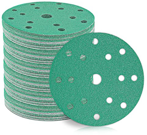 STEBRUAM 50 Stück Exzenter Schleifscheiben Ø 150mm 15 Loch 60/80/120/180/400 Körnung in grün für Optimales Schleifen vielseitig einsetzbar Klett Schleifpapier Haft