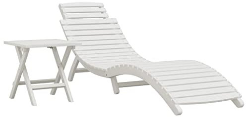 vidaXL Sonnenliege, Gartenliege Klappbar mit Tisch, Relaxliege für Terrasse Garten Pool, Liegestuhl Liege Gartenmöbel, Weiß Massivholz Akazie