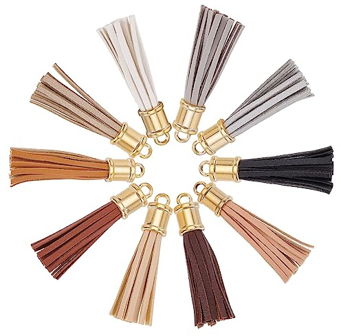 PH PandaHall 10pcs Leather Tassels, 10 Colors Imitation Leather Tassel Pendants 3 Inch Keychain Tassels Decoration Tassel Charm with Loop for Bookmarks Wristlet Keychains Cellphone Straps DIY Crafts