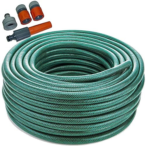 15M/20M/30M/50M Garden Hose Pipe PVC Water Spray Reinforced Heavy Duty Portable Outdoor Hosepipe + Fittings (15 Metre (50 Ft))