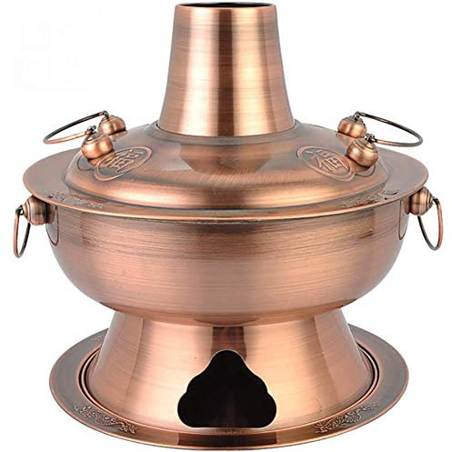 Vecchia Pechino Cinese Pentola Calda Rame Acciaio Inossidabile Tradizionale Carbone di Legna Riscaldata Zuppa Bollitore a Vapore Gadget da Cucina Pentole,Ottone,34CM