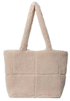 CORIOS Lammull handväska för kvinnor - mjuk plysch axelväska, fluffig bärkasse, lurvig topphandtag, söt luddig hobo - stor kapacitet för shopping, arbete, resor, daglig användning, Khaki, L, ledig