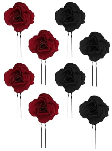 Lot de 8 épingles à cheveux en forme de rose rouge faites à la main, parfaites pour les fêtes, les danses et les occasions spéciales, design élégant