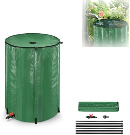 MAYTIIMO Faltbare Regentonne 500 Liter, Regenwassertonne mit Wassereinlassgitter Abflussventil Regenwassertank PVC zum Sammeln von Regenwasser Gartenbewässerung, Grün