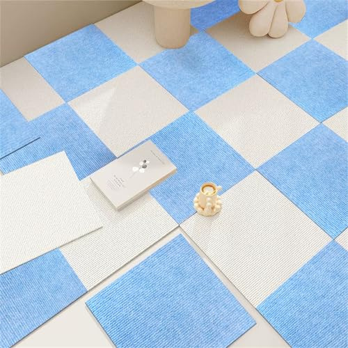 Hiseng Dalles de Moquette Adhésives 30x30cm Dalles Moquette Autocollante Sol Tapis de Sol Bureau en Tissu Antidérapant Carreaux de Sol Faciles pour Office, Maison, Chambre (20 pièces,Bleu blanc)