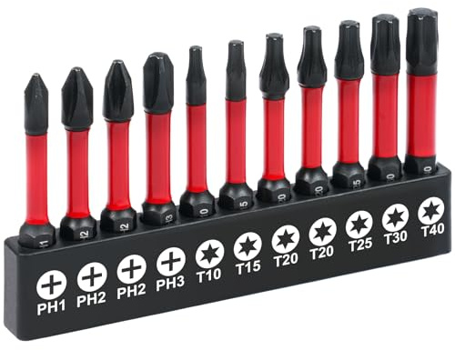 Flintronic 50mm Schrauber Bit Set, 11 Stück Bitsatz, 1/4 Magnetischen Sechskantschaft Impact Bit Set, Schraubendreher Zubehör, T/PH Profil Schrauben, für Schlagschrauber, Bohrhammer, Akkuschrauber