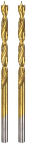 sourcing map 2pcs Brad Point Drill Bit 3.5mm(9/64) Dia Straight Round Shank Drill Metric Brad Point Spiral Twist Drill Bits for Carpenter Woodworking Plastic Rubber, Golden