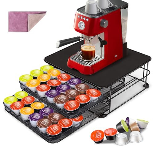 HEVOL Porte Capsules 72 PCs, Tiroir à Capsules avec Support de Machine à Café, Surface Anti-Vibration, Support Porte Dosette, Capsules de Grande Capacité pour Maison, Bureau
