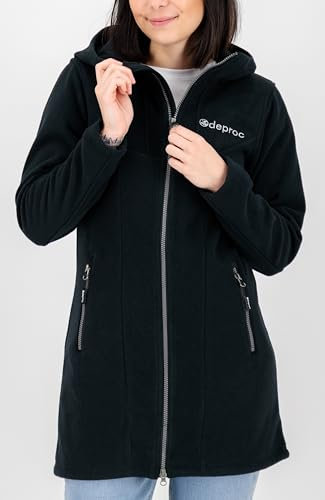 Deproc Active Damen Strickfleecejacke Longjacket Mit Kapuze Übergangsjacke Windbreaker Fleecejacke Frauen Glory April Fleecemantel, Antrhazit, 40 EU