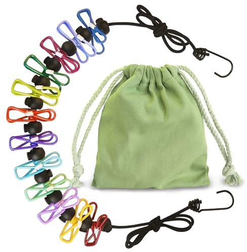 ComeHome Corde à linge rétractable portable pour voyage (12 pinces à linge), convient pour l'intérieur et l'extérieur, le balcon, le camping en plein air, multicolore