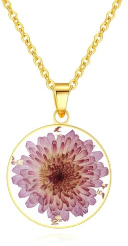 Chrysanthemum Pressed Wildflower Necklace | Birth Month Real Flower Necklace | Personalized | Wedding | Hand Pressed | November Month Flowers | Bridesmaid | Gift for her | Birthday