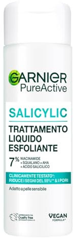 Garnier Trattamento Liquido Esfoliante, Pelle Liscia e Levigata, Pori e Segni Post Acneici Ridotti, Arricchito con Acido Salicilico, Niacinamide, Squalano, AHA, Pure Active, 120 ml