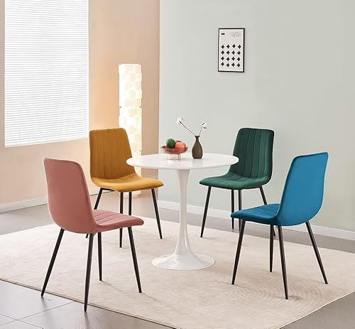 MOF Home Modern Velvet Dining Chairs, Set of 4, Velvet Tufted Upholstered Kitchen Chairs with Metal Legs, Multi-Color (STRIPE PATTERN, MIX COLOUR AS IN MAIN PICTURE)