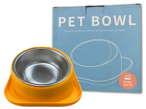 J.B Goods Compact Yellow Cat Food Bowl I 350ml Anti Vomiting Kitten Milk Bowl l Removable Inner Stainless Steel Bowl I Anti Spill and Unbreakable Cat Bowl Ideal for Kitten and Small Pets Box Packed