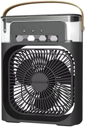 USB Air Conditioner Fan, 4 in 1 Personal Mini Cooling Fan with Water Mist Spray, 3 Speeds Evaporative Air Cooler Small Aircon Humidifier Water Fan Spray Mist Desk Fan for Home Office Room Black
