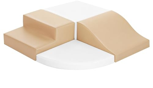 JungleDove 4 pezzi giocattolo da arrampicata per bambini piccoli: set da gioco morbido in pelle PU – blocchi da arrampicata in schiuma per gattonare e scivolare, parco giochi per bambini (White-Coffee
