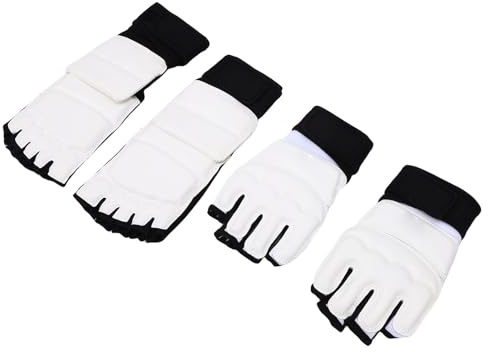 RiToEasysports Taekwondo Sparring Gear - Guantes de boxeo de piel sintética con protectores de pies ajustables para entrenamiento de kickboxing y artes marciales para adultos, diseño transpirable
