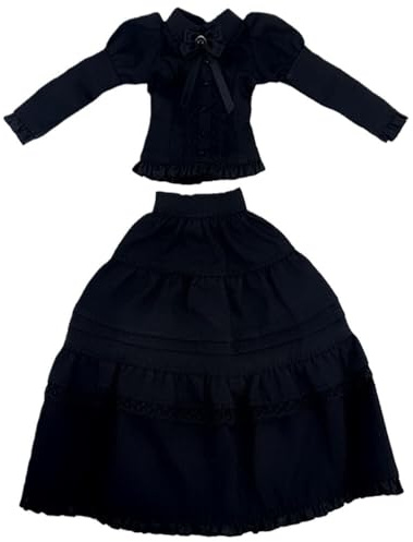 niannyyhouse Retro skjortklänning 2-delat set kompatibel med Blythe, OB24, kulfogade dockor, svart och vit, utklädningstillbehör (svart)