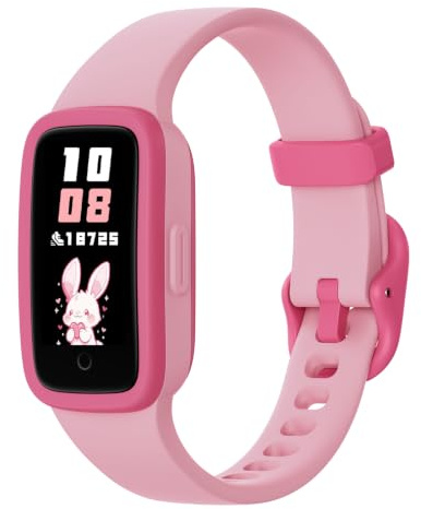 Barnklocka fitness tracker med aktivitetsspårning för flickor ålder 5-15, rosa