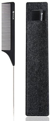 HYOUJIN Carbon Hair Rat Tail Combs - Parting & Detangling Combs for Women with Fine Teeth, Ideal for Curly Hair - Black