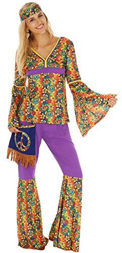 dressforfun Hippie Kostüm Set, 60er Jahre Kostüm, 70er Mode, Kostüm Hippie Frau, Hippie-Kostüm, Flower Power Kostüm, Hippie Damen, Schlaghose, Damen Hippie, Kostüme Fasching Damen - XXL