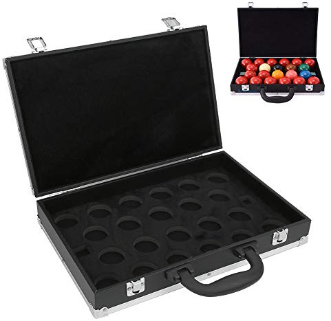 Snooker Billiard Balls Storage Box, 38x24.5x7cm PU Leather Case with Protective Foam Insert Holds 22 Balls Stainless Steel Latches for Pool Ball Organization Black