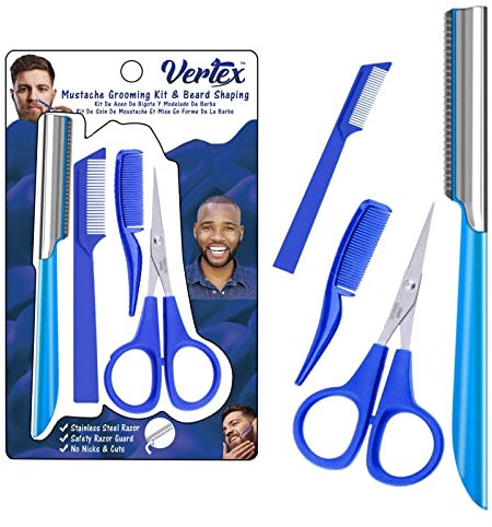 Vertex Pettine e forbici per baffi – Rasoio da barba con bordo dritto, per rasoi da uomo, per rasoi da viaggio, usa e getta, in acciaio INOX