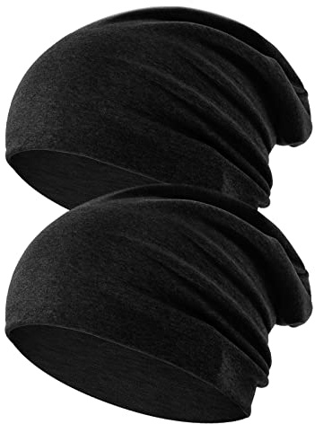 flintronic 2PCS Gorro Slouch Beanie para Hombres y Mujer, Algodón Gorros de Punto Invierno, Gorro Beanie Hat Multifuncional, Gorro Casco para Trabajo, Deporte, Dormir, Moto, Bicicleta-Negro