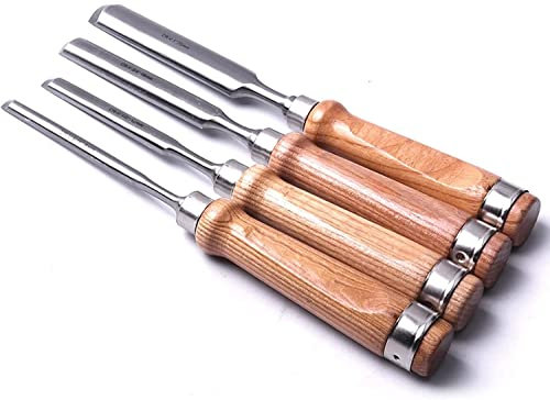 Samnuerly Carbon Steel Carpenter Carving Firmer Gouge Carpentry Wood Chisel Set Pack of 4 Circular Wood Carving Chisels Chrome Vanadium Steel Blade Wood Chisels Gouge for Tools Lathe Tools